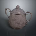 Vintage Ceramic Teapot With Lid Two Curved Handles And Textured Surface