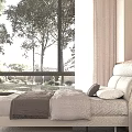 Modern White Leather Double Bed With Wooden Accent Wall And Nightstand In Contemporary Bedroom