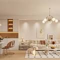 Soft Warm Cream Tone Open Plan Dining And Living Room With Cozy Modern Interior Design