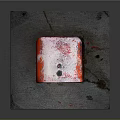 Red Decorative Pillar With Urban Art Stickers Graffiti And Concrete Base