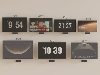 Multiple Size Televisions Displaying Various Screen Contents And Scenes 3d model