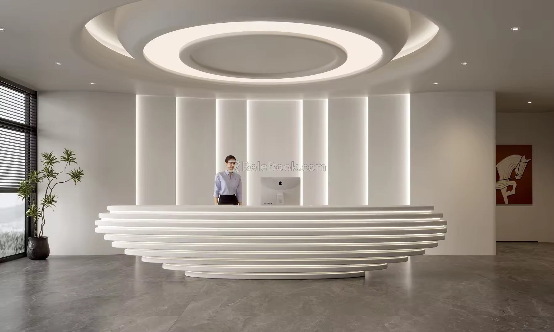 Company Front Desk Background Wall Reception Area Bar Desk Reception Desk Lobby Simple Lobby 3d model