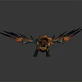 Fierce Fantasy Game Movie Character With Flaming Wings And Blue Gold Spikes