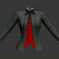 Vintage Green Coat With Red Lining And Black Bow Tie Design