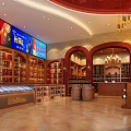 Elegant Tobacco And Alcohol Store Interior With Shelves Arched Doorways And Wooden Barrels