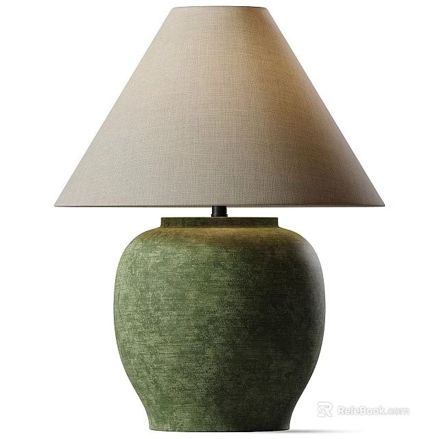 Modern Table Lamp With Beige Fabric Shade And Green Textured Ceramic Base 3d model 