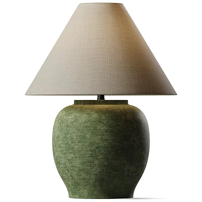 Modern Table Lamp With Beige Fabric Shade And Green Textured Ceramic Base 3d model