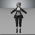 3D Character Model with Silver Hair Blue Eyes Black Jacket Cargo Pants and Outstretched Hands