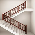 Wooden Stair Railing With Carved Patterns And Dark Brown Finish For Indoor Stairs