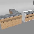 Modern Display Shelves With Wooden Cabinets Marble Tops And Storage Drawers