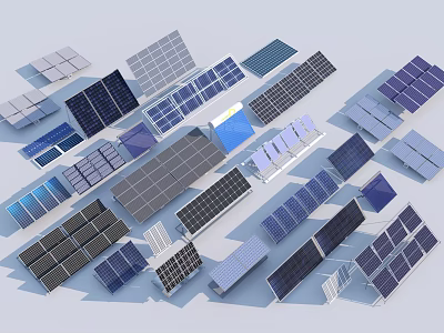 Industrial Solar Panels Showcasing Diverse 3D Models And Array Configurations 3d model