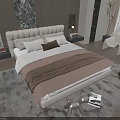 Modern Double Bed With Upholstered Headboard Bedspread Pillows And Area Rug 3d model