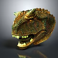 Detailed T Rex Dinosaur Head Model With Green Scaly Skin Sharp Teeth And Horns