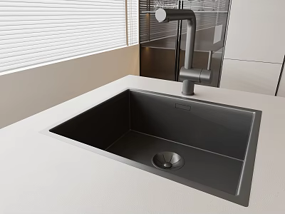 Modern Matte Black Kitchen Sink With Light Colored Countertop And Modern Faucet 3d model