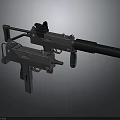 Modern Submachine Guns With Tactical Scope And Suppressor On Gray Background
