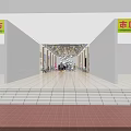 Bright Shopping Mall Lobby Interior With Colorful Banners Storefronts Seating Area Wooden Pillars And Lighting