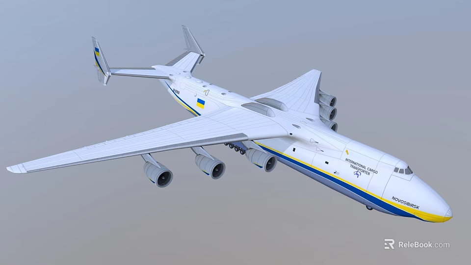 White And Blue Large Passenger Plane With Multiple Engines And Fuselage Design 3d model 