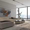 Modern Bright Living Room Interior Design With Panoramic Window And Cozy Sectional Sofa