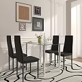 Modern Dining Table Set with Glass Top Metal Frame and Black Chairs 3d model