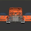 Orange Classic Car With Open Doors Hood And Visible Engine Interior 3d model