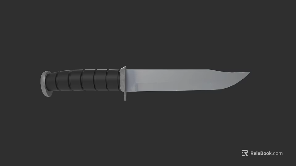 Tactical Fixed Blade Weapon With Black Handle And Silver Sharp Blade 3d model 