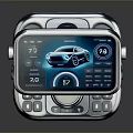 Modern Vehicle Control Device With Car Image On Screen And Control Buttons