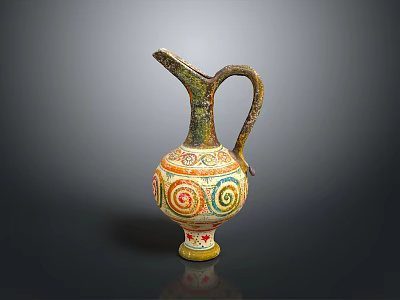Traditional Ceramic Decorative Jug With Colorful Spiral Patterns And Long Spout 3d model