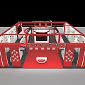 Shopping Mall Counter Red Exterior With Snowflake Decorations Circular Design And White Chairs