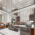 Modern Loft Living Room With Double Height Ceiling And Elegant Decor 3d model