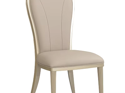 Elegant Beige Upholstered Dining Chair With Curved Backrest And Gold Metal Frame 3d model