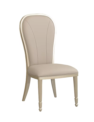 Elegant Beige Upholstered Dining Chair With Curved Backrest And Gold Metal Frame 3d model