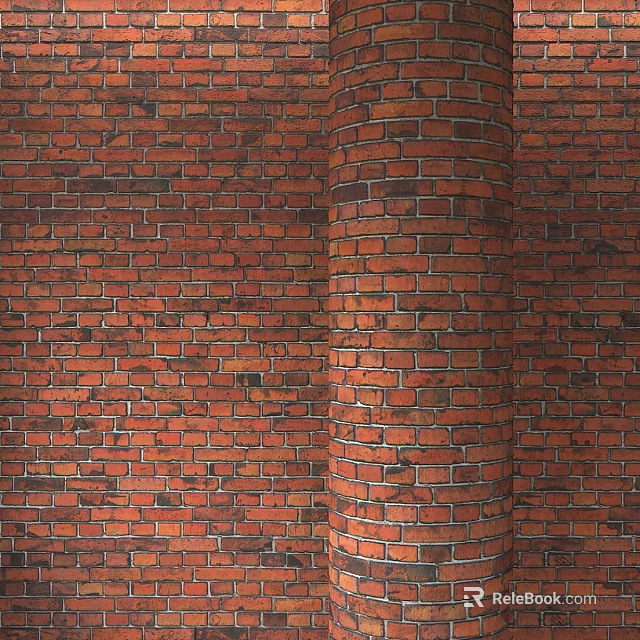 Red Brick Cylindrical Component in Traditional Wall with Classic Pattern Design 3d model 