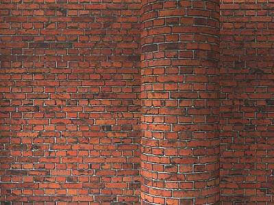 Red Brick Cylindrical Component in Traditional Wall with Classic Pattern Design 3d model