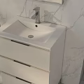 Modern Bathroom Vanities With Gray Beige Blue Cabinets And Mirrors On Marble Walls