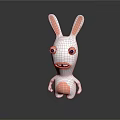 3D Cartoon Rabbit Figurine With White Body Pink Ears Belly And Black Background