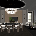 Modern Restaurant Box Dining Table and Chair Combination Chandelier Tableware 3d model