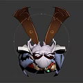 Anime Style Character With Horned Head In Traditional Kimono Inspired Outfit Red Gold Details
