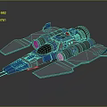 Blue Futuristic Spaceship Model With Streamlined Design And Engines 3d model