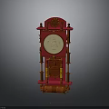 Vintage Red Wall Clock With Ornate Wooden Frame And Gold Accents