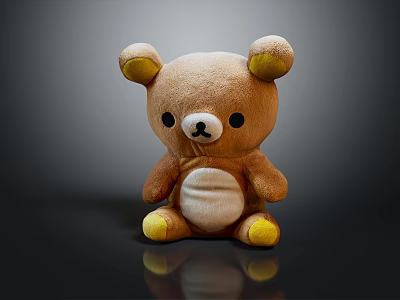 Cute Brown Stuffed Teddy Bear Doll With Yellow Ears White Belly And Soft Plush Material 3d model