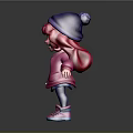 3D Game Animation Character with Red Hair Purple Hat Pink Jacket Blue Shirt and Pink Shoes