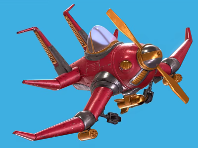 Red Cosmic Space Aircraft With Propeller And Transparent Cockpit Design 3d model