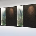 Green Plant Wall With Three Vertical Transparent Panels Dark Wall Background And Lighting