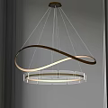 Sleek Modern Chandelier Design With Golden Curved Metal And Illuminated Glass Base