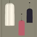 Stylish Fringed Pendant Lights White Pink And Dark Purple Against Gray Wall Interior