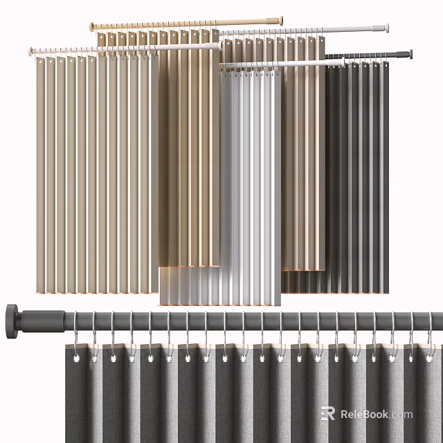 Bathroom Shower Curtains With Rod And Track In Multiple Colors 3d model 