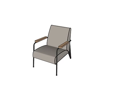 Modern Gray Leisure Chair With Wooden Armrests And Black Metal Frame 3d model