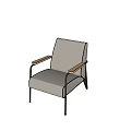 Modern Gray Leisure Chair With Wooden Armrests And Black Metal Frame