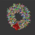 Green Plant Wreath Decorated With Blue White Balls And Red Flower Accent