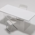 Modern White Dining Table Set With Transparent Legs And Metal Frame Chairs 3d model